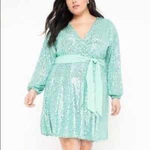 Eloquii mint green sequin wrap dress size 14